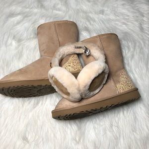 UGG Earmuffs Unisex Authentic with Genuine Shearling and Suede,Size-OS,Color-Tan
